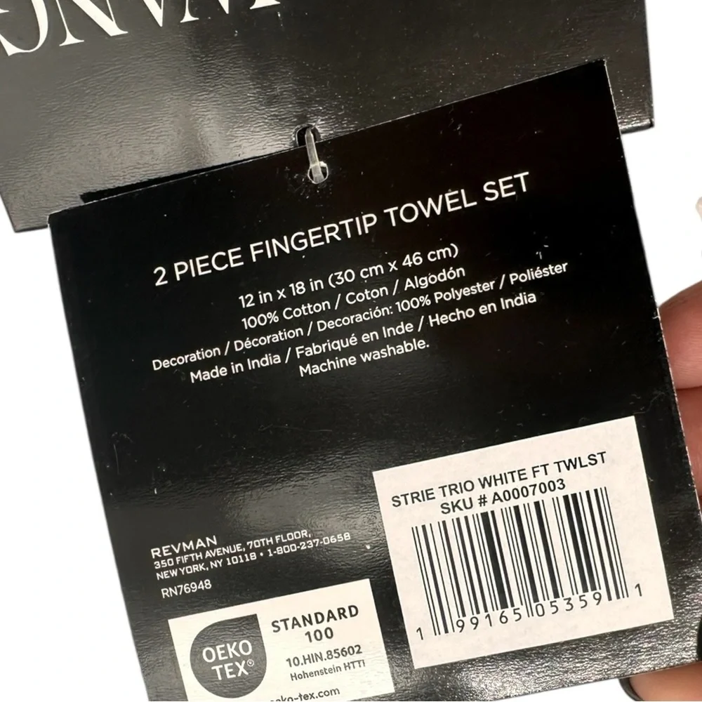 Vera Wang 4pc Hand Towel & Fingertip Towel Set in White with Black Stripes